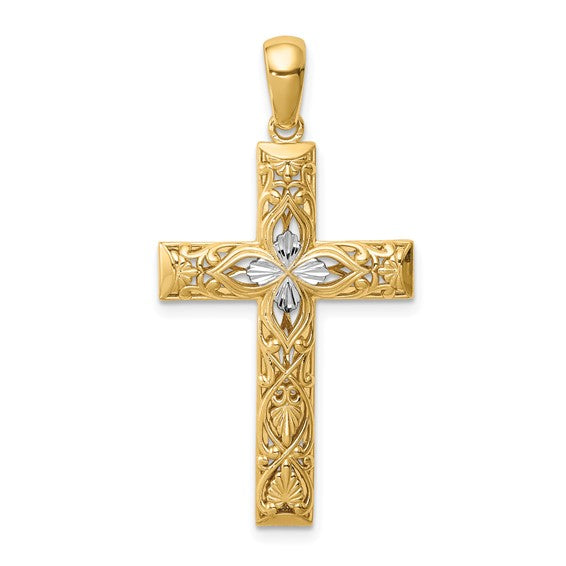 Two Tone Latin Cross 14K Gold Pendant