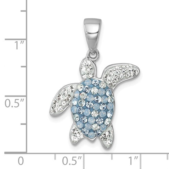 Sterling Silver Blue Crystal Turtle Pendant