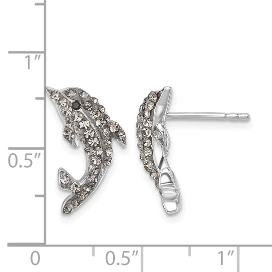 Sterling Silver Crystal Dolphin Post Earrings