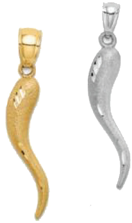 10K/14K Yellow/White Gold Diamond Cut Italian Horn Pendant