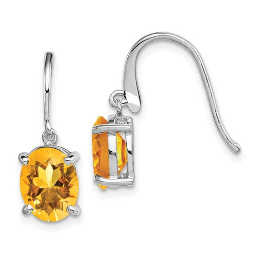 Sterling Silver White Gold Plated Oval Natural Citrine 1.5 Carat Wire Earrings