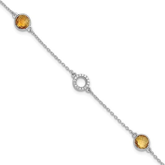 White Ice Sterling Silver White Gold Plated Natural Citrine Gemstone Bracelet