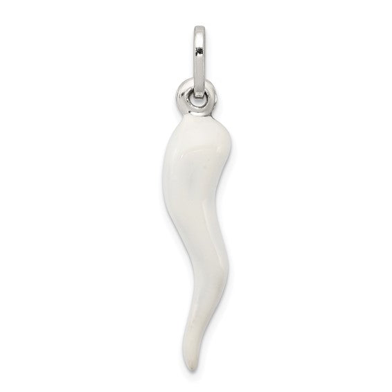 Sterling Silver White Enameled Medium Italian Horn Pendant