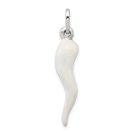 Sterling Silver White Enameled Medium Italian Horn Pendant