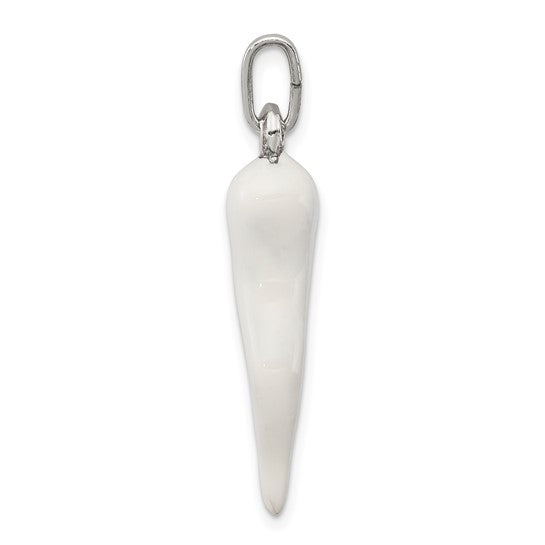 Sterling Silver White Enameled Medium Italian Horn Pendant