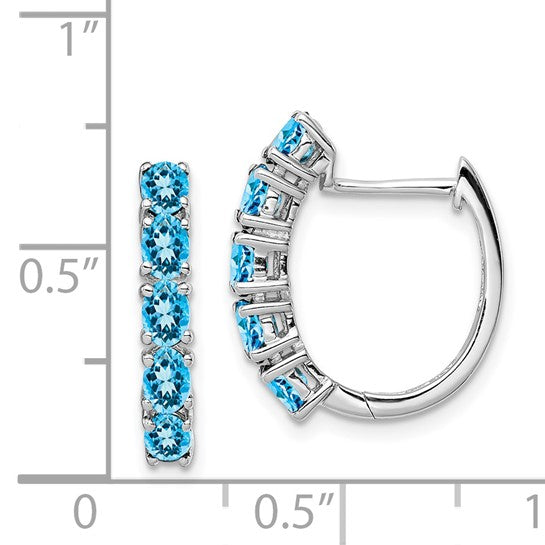 White Gold Filled Sterling Silver 5 Stone Blue Topaz Hinged Hoop Earrings