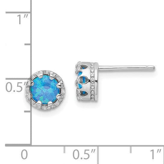 Sterling Silver White Gold Plated Lab Created Opal Stud Earrings