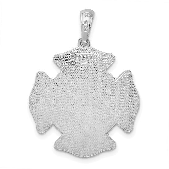 White Gold Filled Sterling Silver Fire Department Shield Pendant
