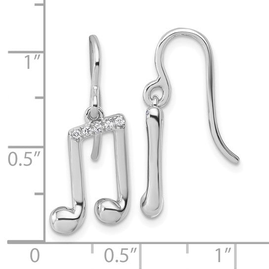 White Gold Filled Sterling Silver Diamond Music Note Earrings