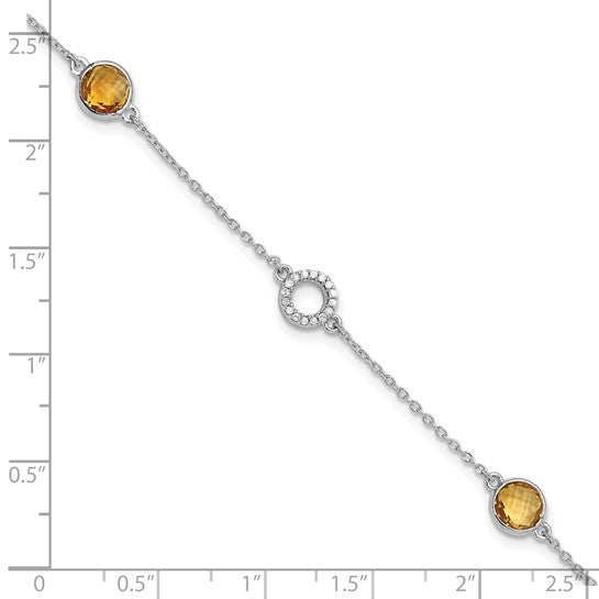 White Ice Sterling Silver White Gold Plated Natural Citrine Gemstone Bracelet