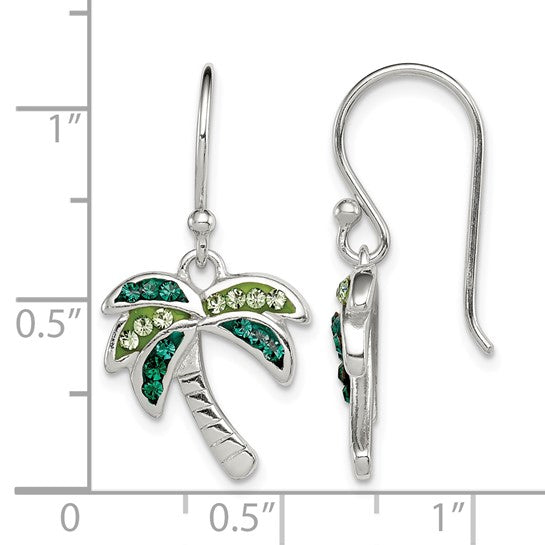 Sterling Silver Crystal Palm Tree Dangle Earrings
