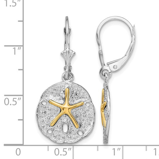 Sterling Silver Two Tone 14K Gold Sand Dollar Earrings