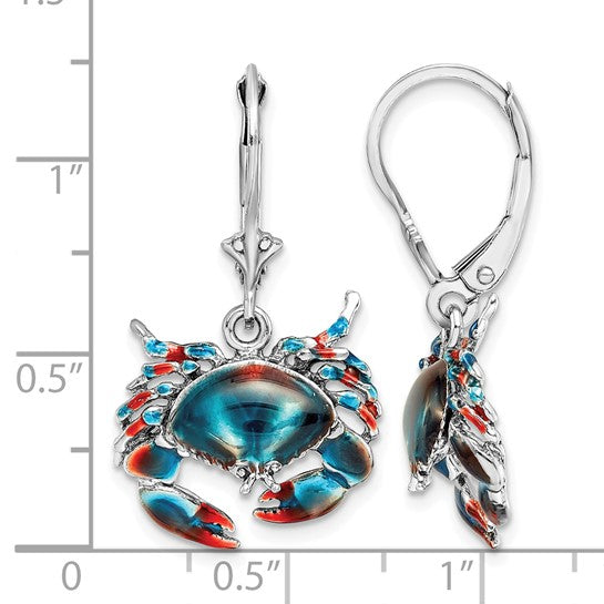 Sterling Silver Enameled Crab Earrings