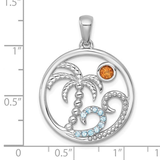 Sterling Silver Citrine & Blue Topaz Ocean Pendant