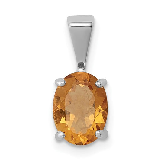 Sterling Silver White Gold Plated Oval Natural Citrine Pendant