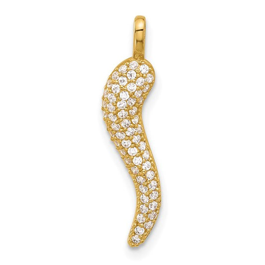 14K Yellow Gold CZ Italian Horn Pendant