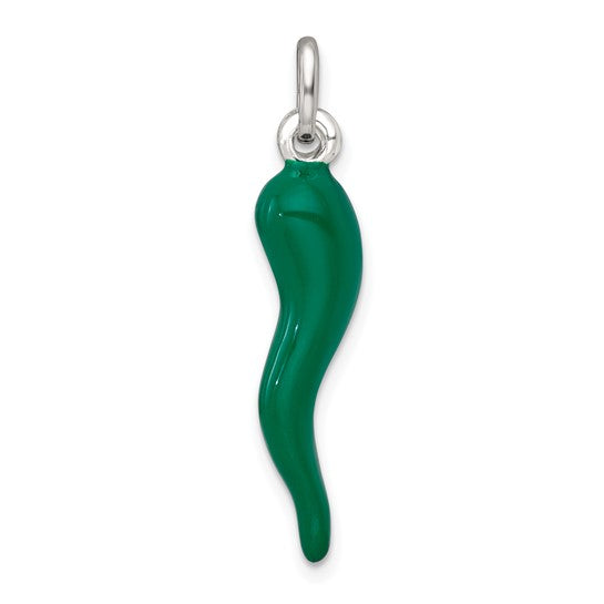 Sterling Silver Green Enameled Medium Italian Horn Pendant