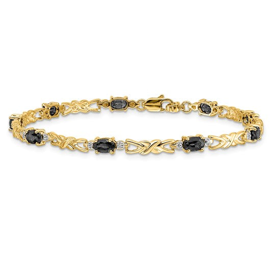 14k While Gold Yellow Gold Natural Sapphire & Diamond xo bracelet