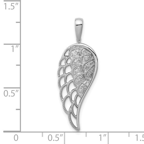 White Gold Filled Sterling Silver Diamond Accent Angel Wing Pendant