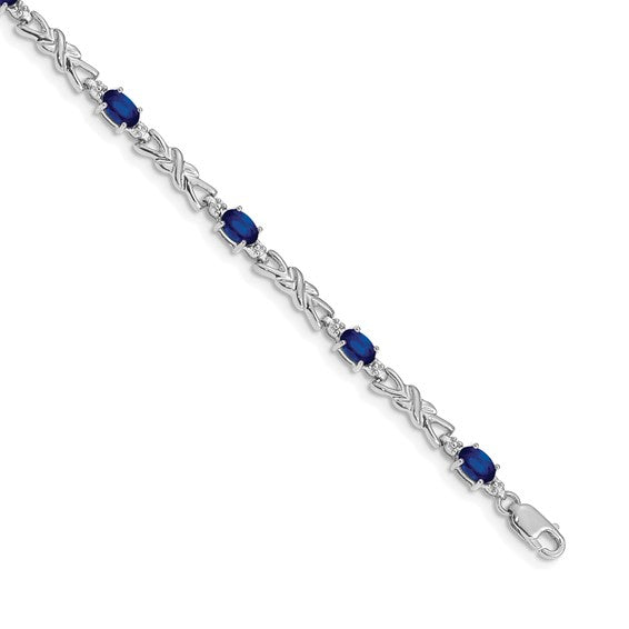 14k While Gold Yellow Gold Natural Sapphire & Diamond xo bracelet