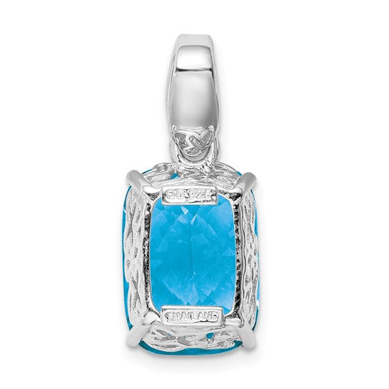White Gold Filled Sterling Silver Square 7 Carat Natural Blue Topaz Square Cut Pendant