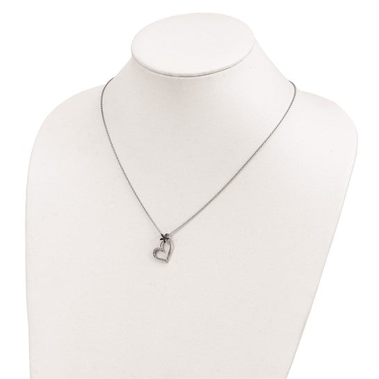 White Night White Gold Filled Sterling Silver Black & White Diamond Heart & Flower Chain & Pendant Set