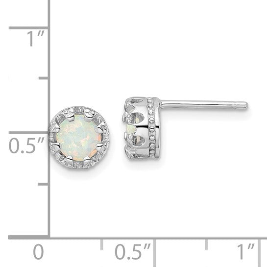 Sterling Silver White Gold Plated Lab Created White Opal Stud Earrings