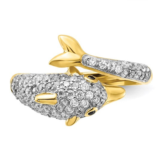 Sterling Silver 14K Gold Filled Moissanite Dolphin Ring