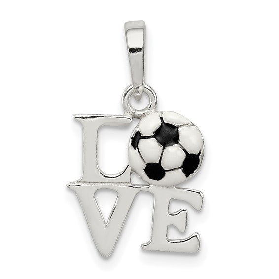 Sterling Silver Enameled Love Soccer Pendant