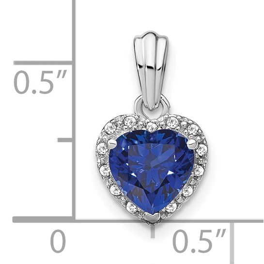 Sterling Silver Lab Grown Sapphire & Diamond Halo Heart Pendant