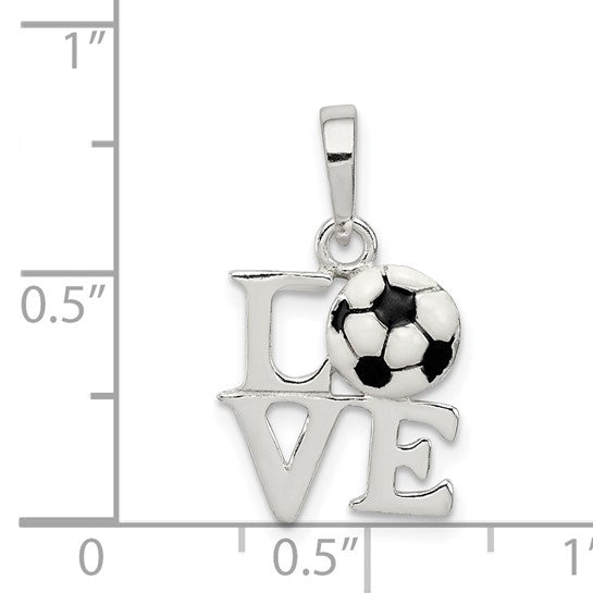 Sterling Silver Enameled Love Soccer Pendant