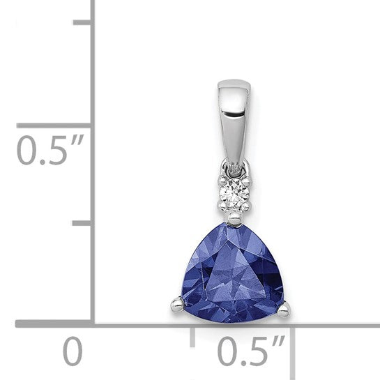 14K White Gold Trillion 1 Carat Natural Tanzanite & Diamond Pendant