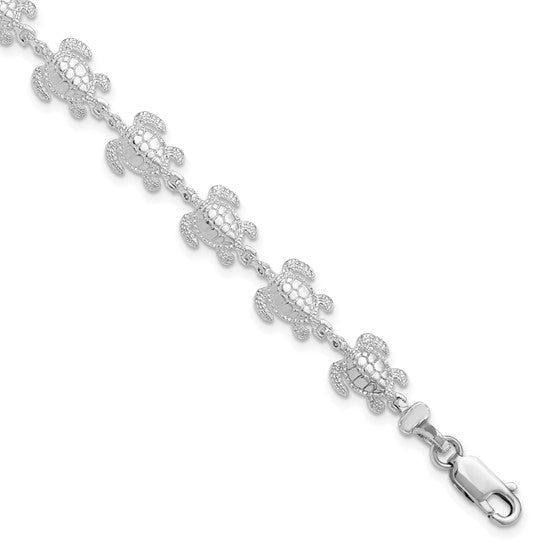 Sterling Silver Rhodium Planted Sea Turtle Bracelet