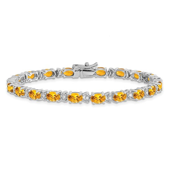 14K White Gold Natural Citrine & Diamond Tennis Bracelet