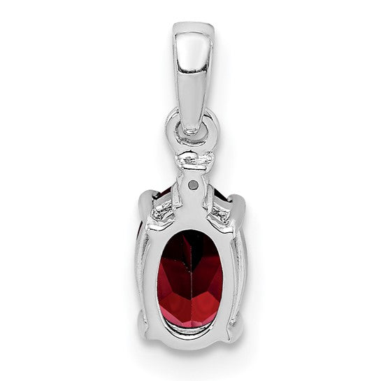 Sterling Silver Rhodium Plated .75 Carat Oval Natural Garnet & Diamond Pendant