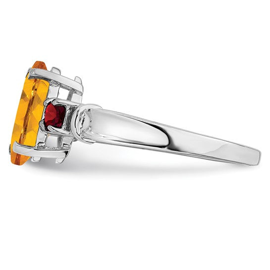 Sterling Silver White Gold 1 Carat Natural Citrine & Garnet Ring
