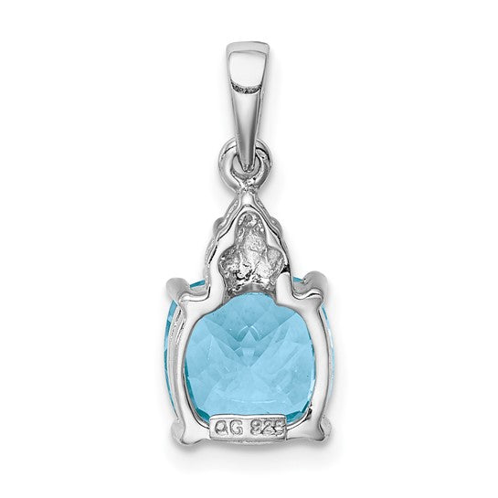 White Gold Filled Sterling Silver 2.5 Carat Natural Blue Topaz & Diamond Pendant