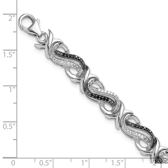 White Night White Gold Filled Sterling Silver Black & White Diamond Fancy Bracelet