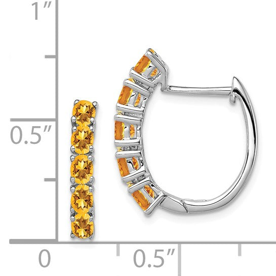 Sterling Silver White Gold Plated Hinged Hoop Natural Citrine Earrings
