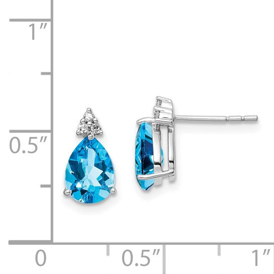 White Gold Filled Sterling Silver 1.25 Carat Natural Topaz & Diamond Pear Shaped Earrings