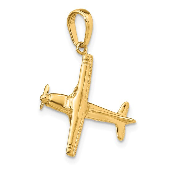10K Yellow Gold Bi Plane Pilot Pendant