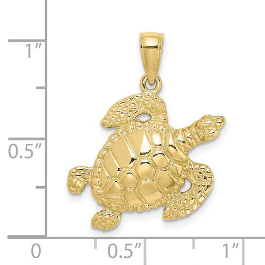 10K Yellow Gold Swimming Sea Turtle Pendant