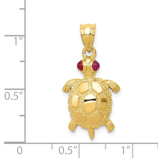 14K Yellow Gold Ruby Eye Turtle Pendant