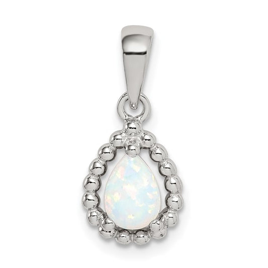 Sterling Silver Lab Created Opal Tear Drop Pendant