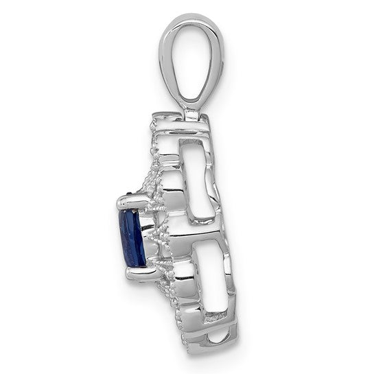 14K White Gold Natural Sapphire & Diamond Web Pendant