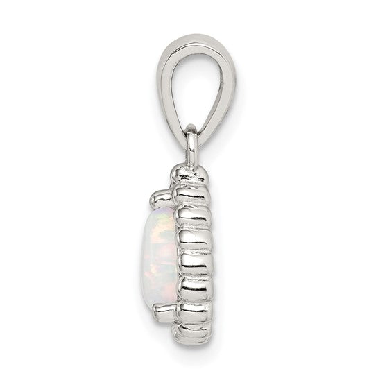 Sterling Silver Lab Created Opal Tear Drop Pendant