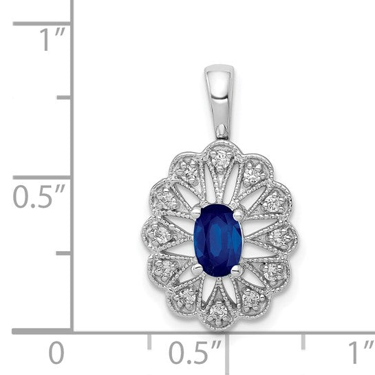 14K White Gold Natural Sapphire & Diamond Web Pendant