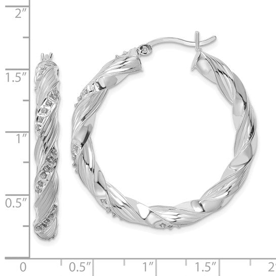 White Gold Filled Sterling Silver Twisted Hoop Earrings