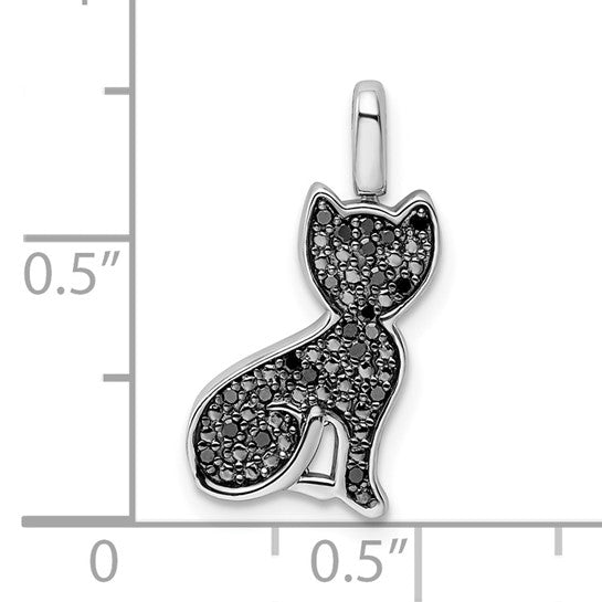 White Gold Filled Sterling Silver Natural Black Diamond Reversible Pet Cat Pendant