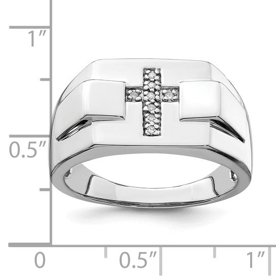 White Gold Filled Sterling Silver Diamond Cross Men's Ring